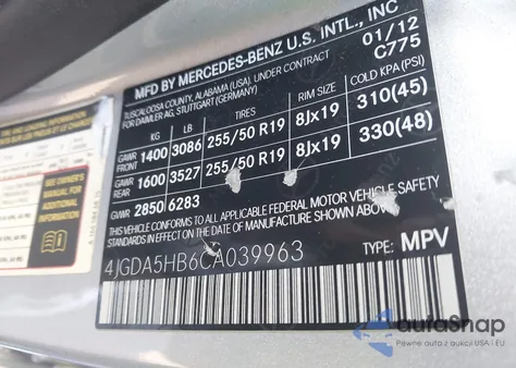 2012 Mercedes-Benz Ml 350 4Matic from USA, damaged, VIN 4JGDA5HB6CA039963